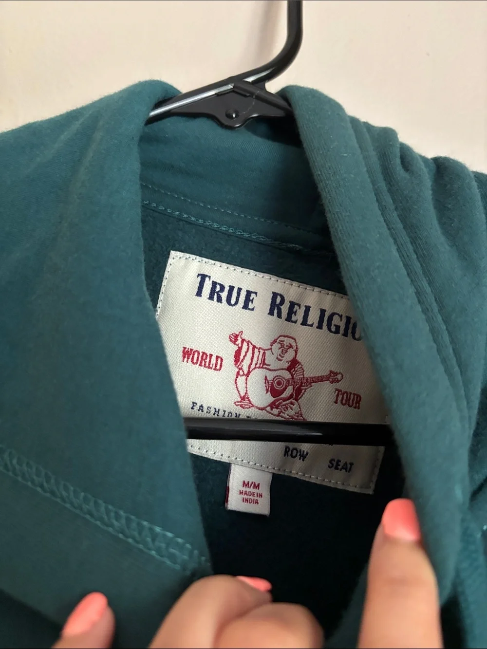 True Religion Teal & Navy Colorblock Pullover Hoodie size medium